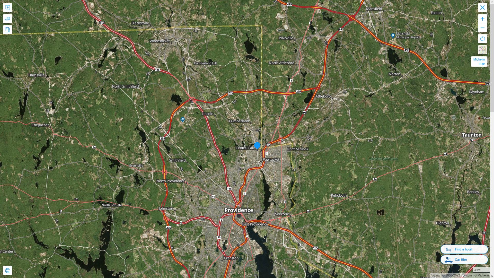 Central Falls Rhode Island Highway and Road Map with Satellite View